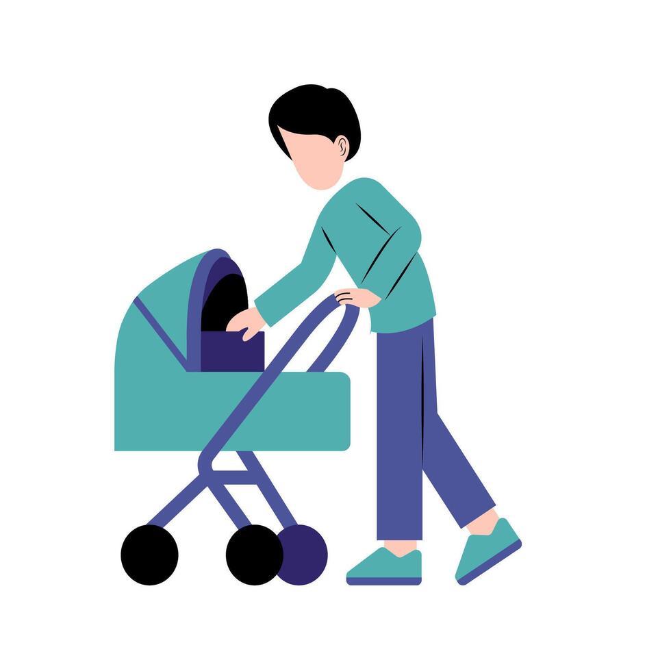 A Father With Baby Stroller vector