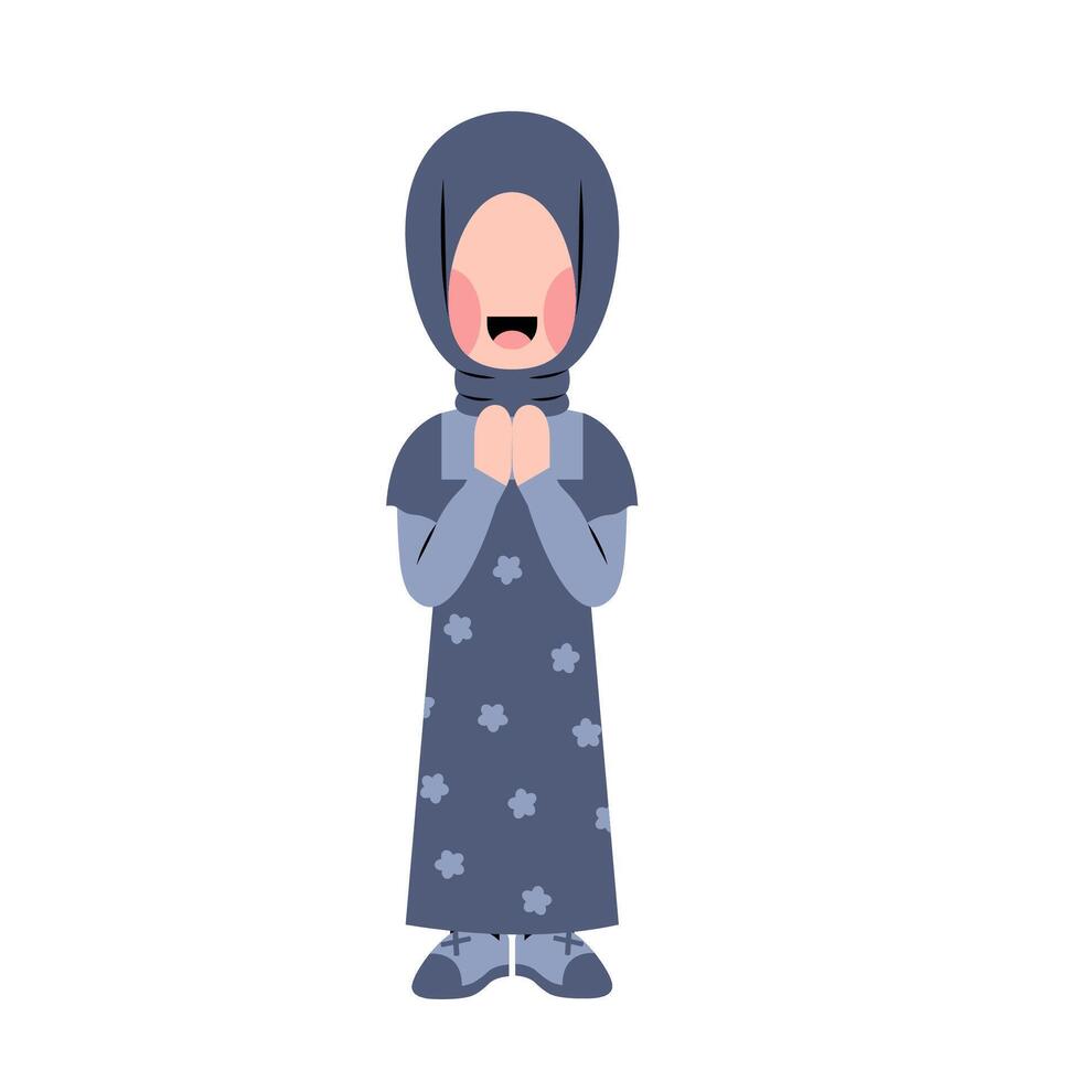 hijab niña con eid saludo gesto vector