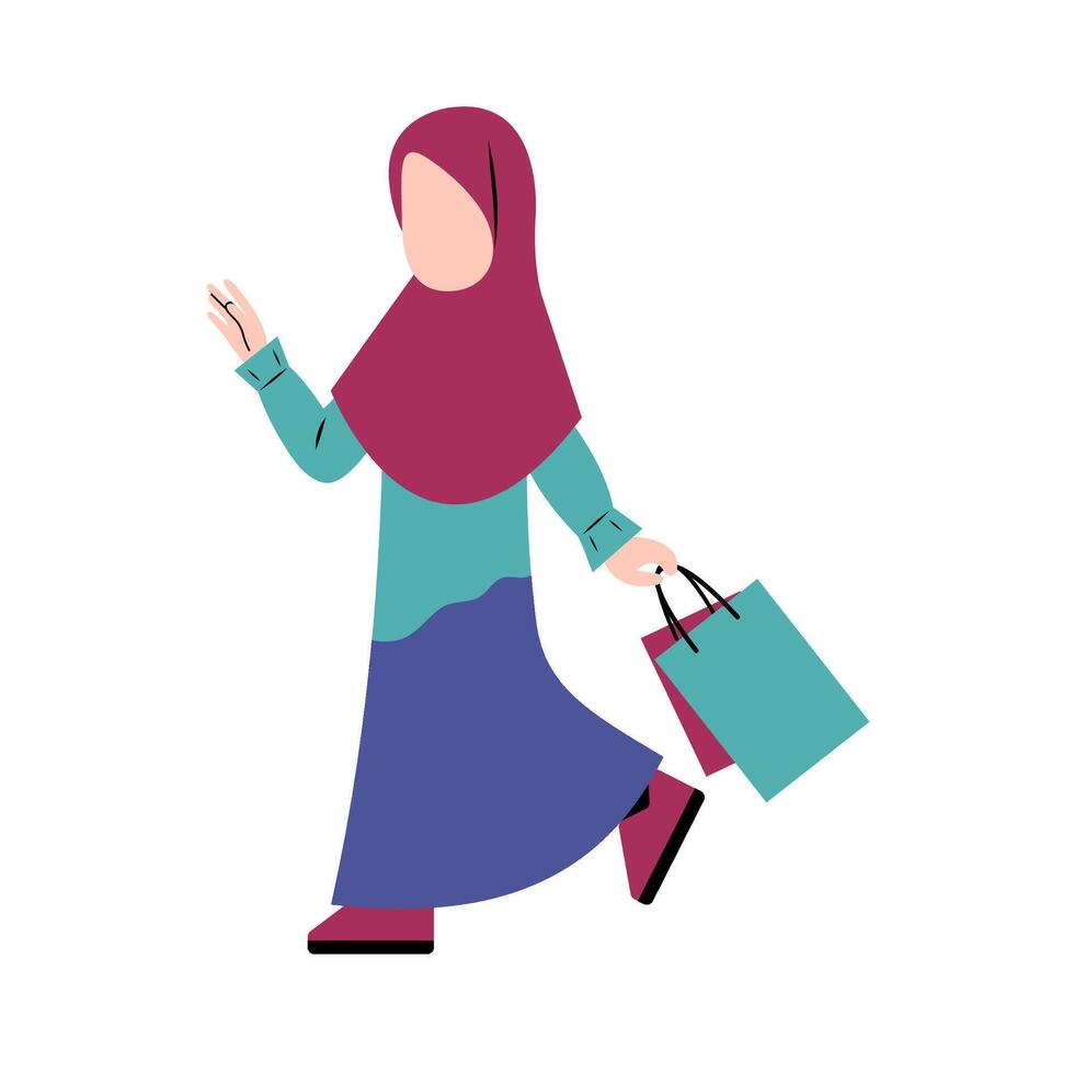 Hijab Woman Holding Shopping Bag vector