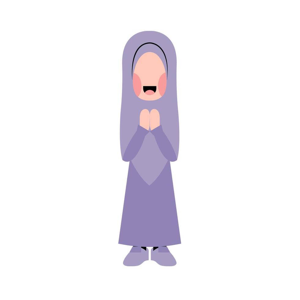 hijab niña con eid saludo gesto vector