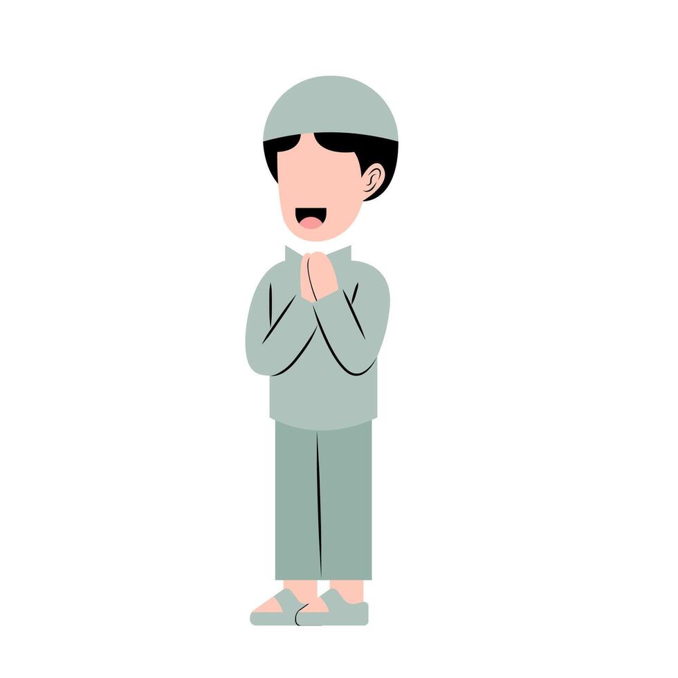 Muslim Boy With Eid Greeting Gesture vector