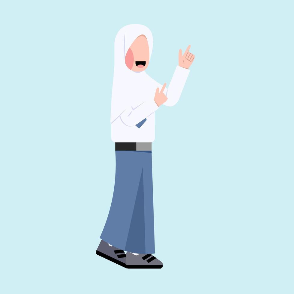 Indonesian Hijab Senior High School Student With Explaining Gesture vector