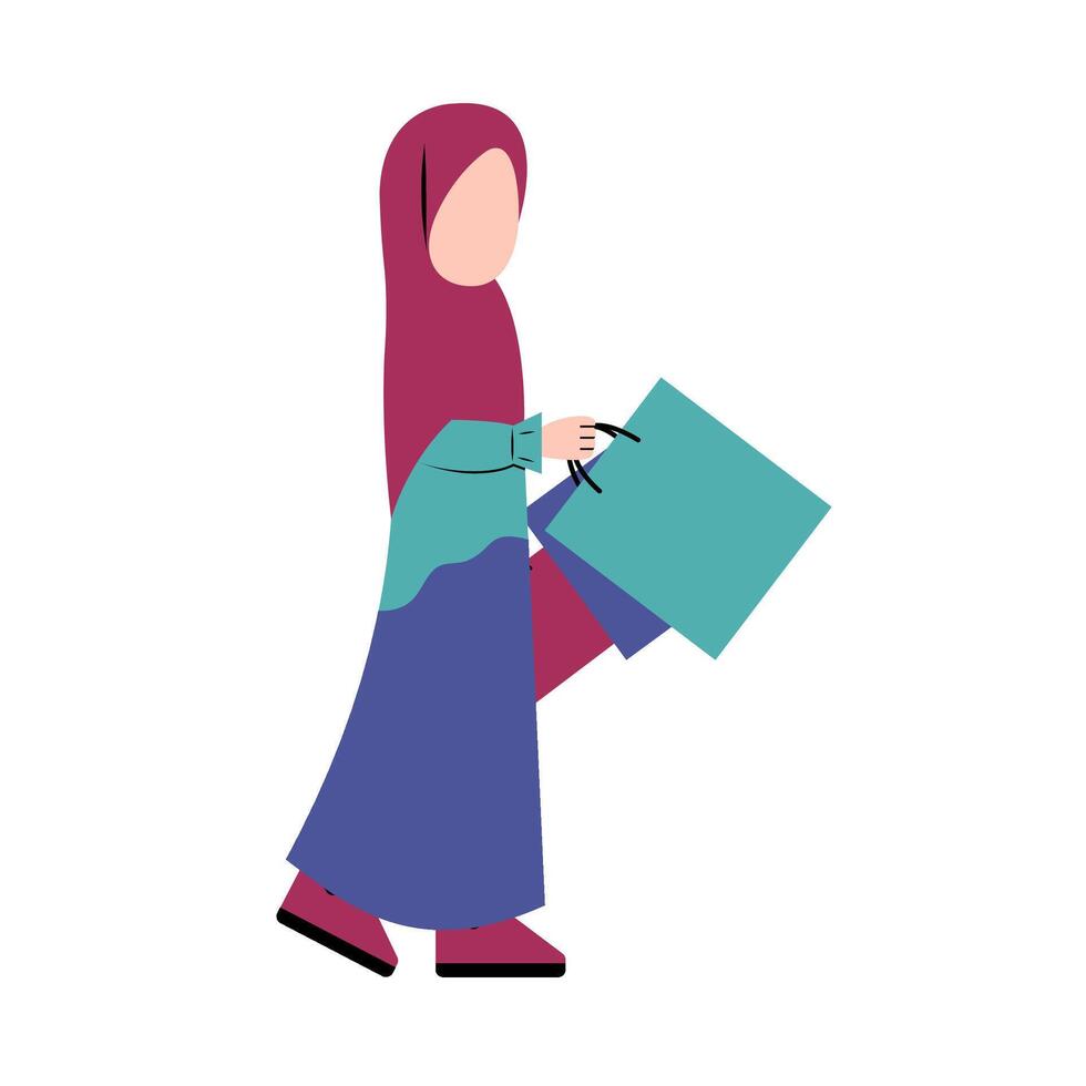 Hijab Woman Holding Shopping Bag vector