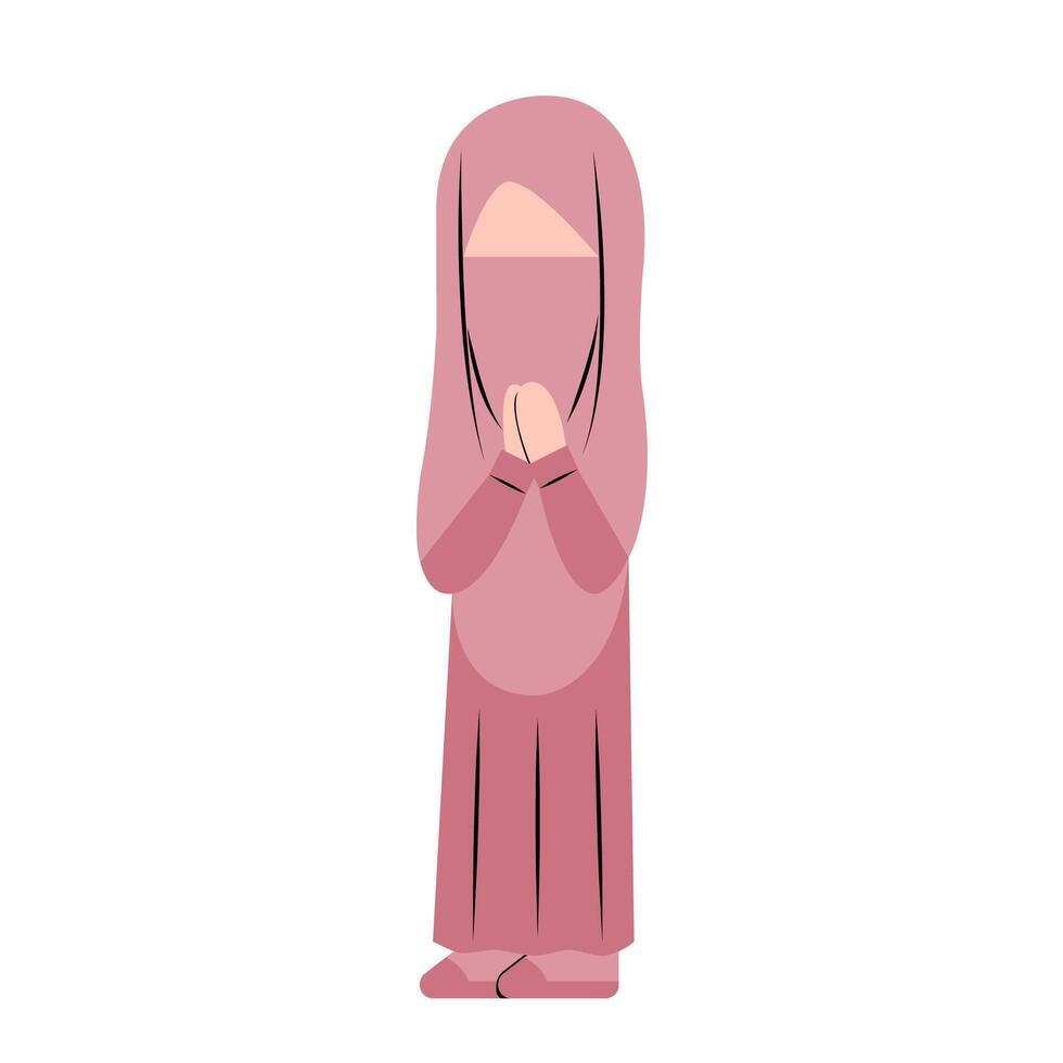 hijab niña con eid saludo gesto vector