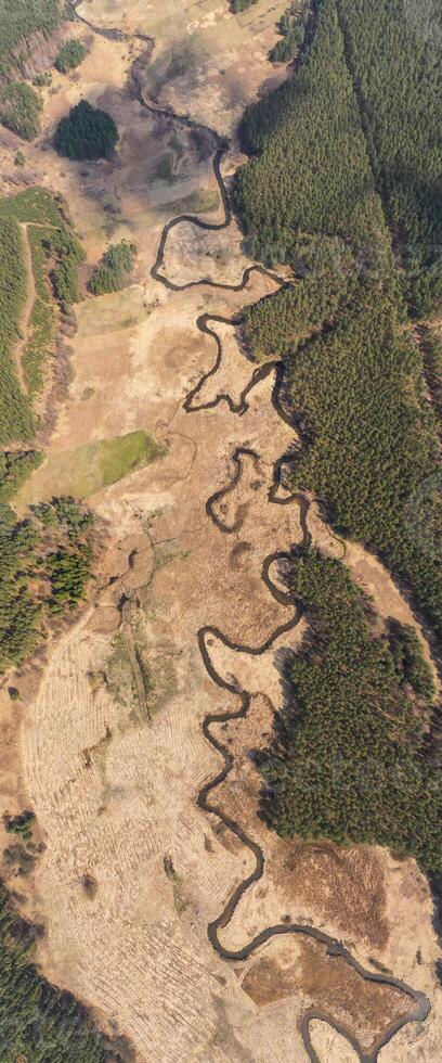 Aerial drone view, the bend of the river with sandy stretches. photo