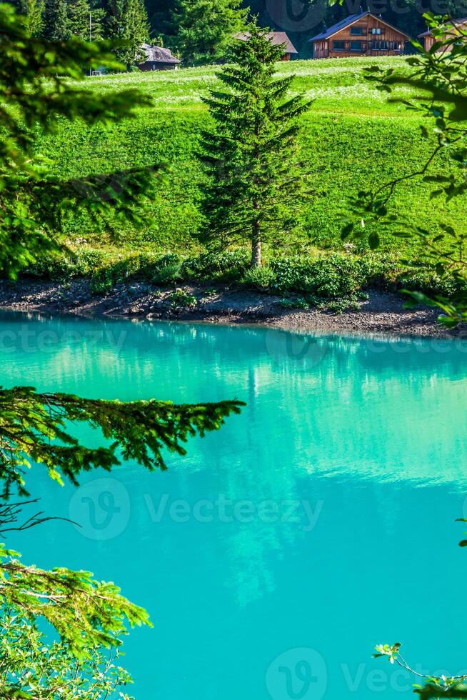 beautiful view mountain lake. Steg,Malbun in Lichtenstein, Europe photo