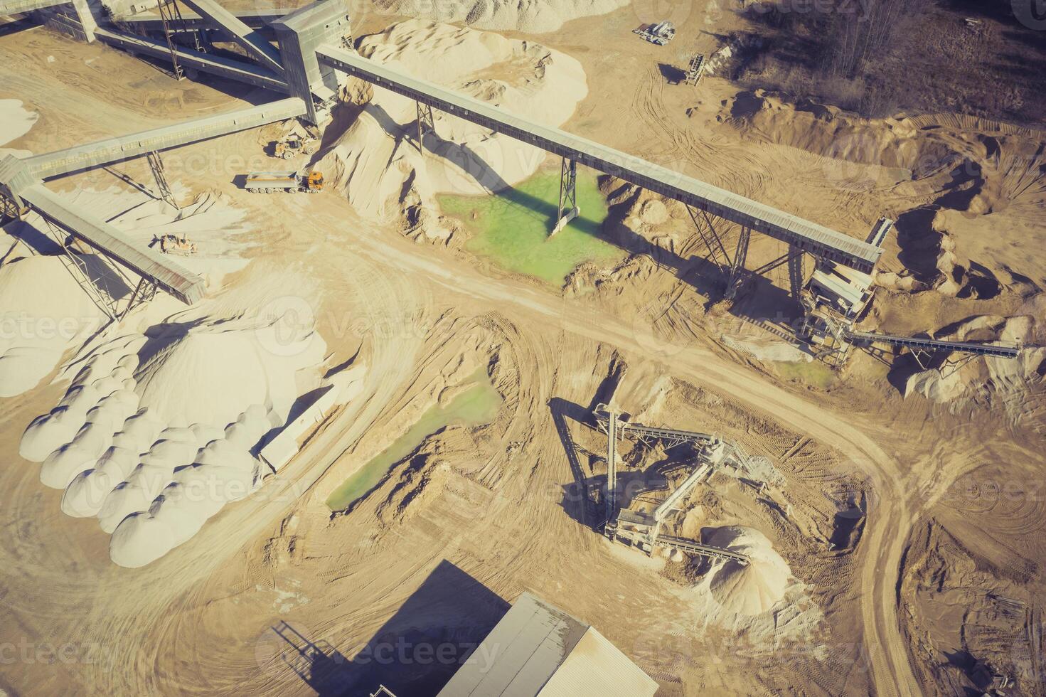 Aerial view of opencast mining quarry. Industrial place view from above photo