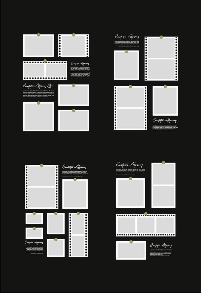 Set Pictures or photos frame collage. comics page grid layout abstract photo frames and digital photo wall template vector