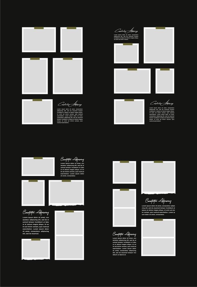 Set Pictures or photos frame collage. comics page grid layout abstract photo frames and digital photo wall template vector