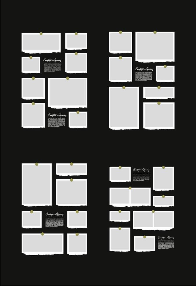 Set Pictures or photos frame collage. comics page grid layout abstract photo frames and digital photo wall template vector