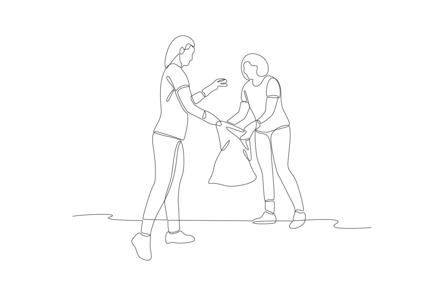 Continuous one line drawing Volunteer concept. Doodle vector illustration.