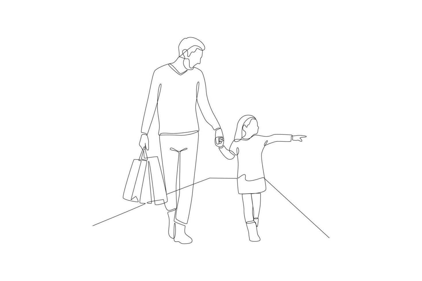 Continuous one line drawing Happy people shopping. Shopping concept. Doodle vector illustration.