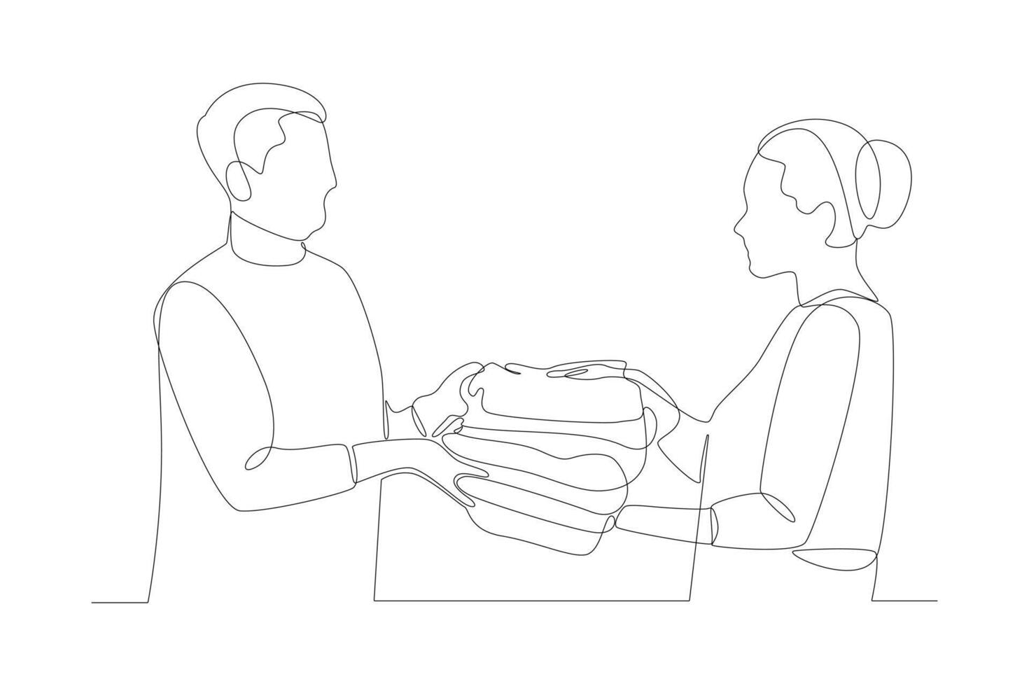 Continuous one line drawing Volunteer concept. Doodle vector illustration.