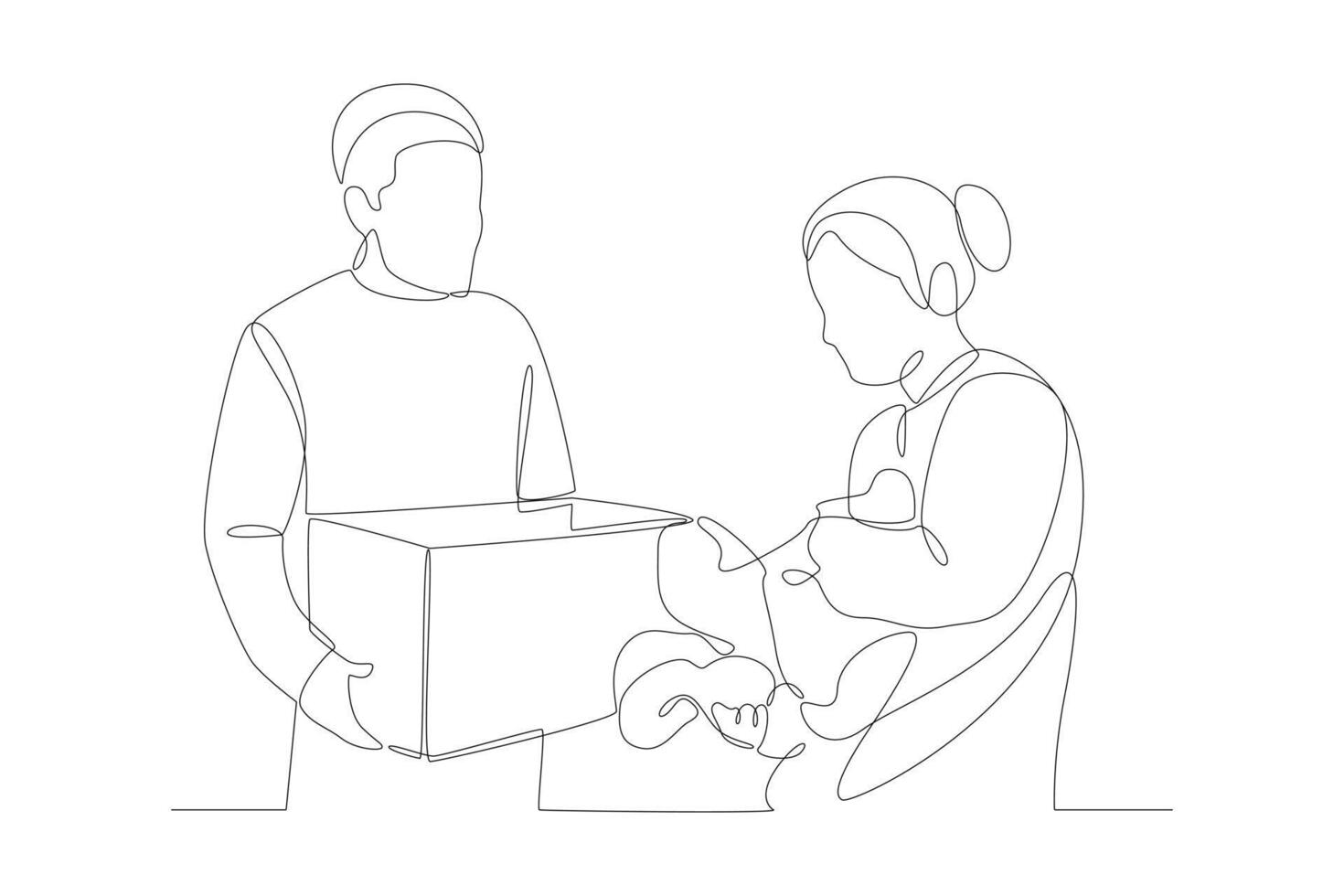 Continuous one line drawing Volunteer concept. Doodle vector illustration.