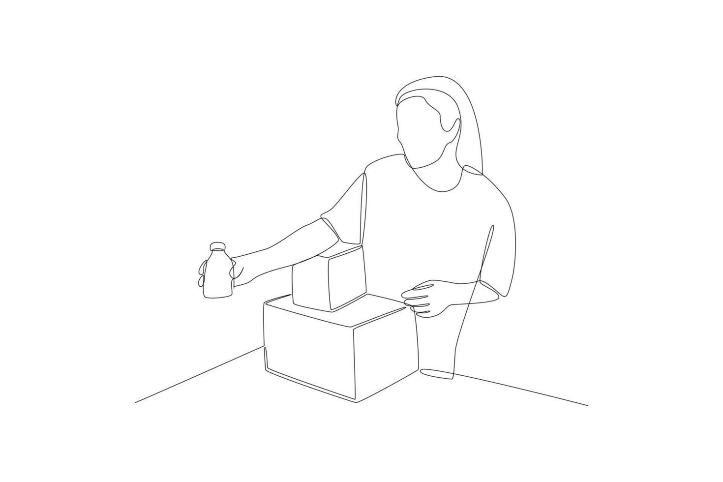 Continuous one line drawing Volunteer concept. Doodle vector illustration.