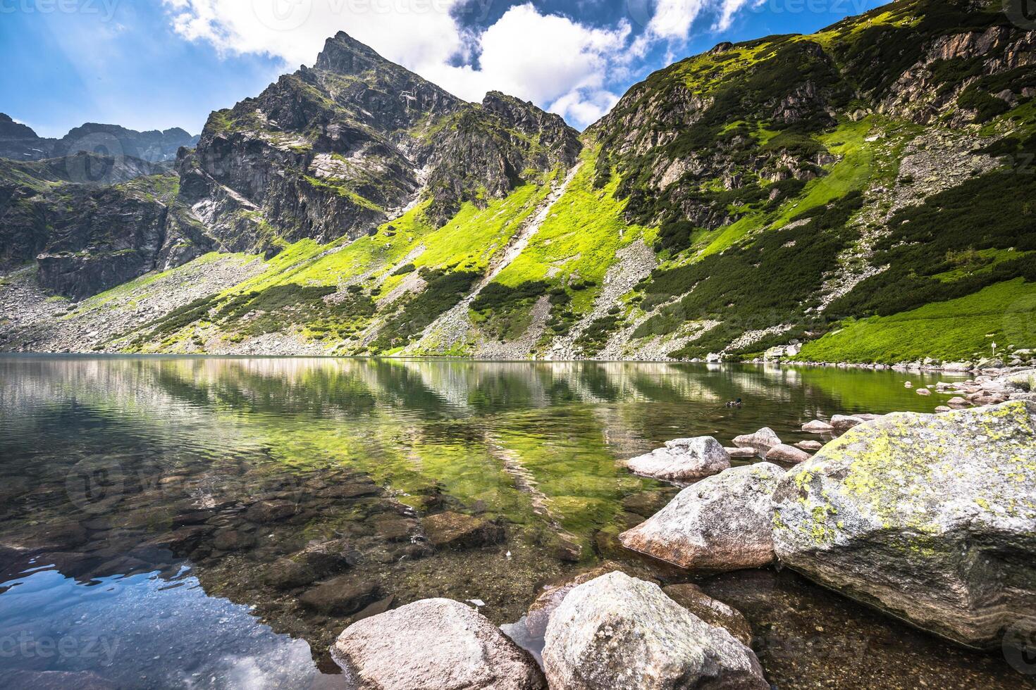 Beautiful landscape of Black Pond Gasienicowy in Tatra Mountains photo