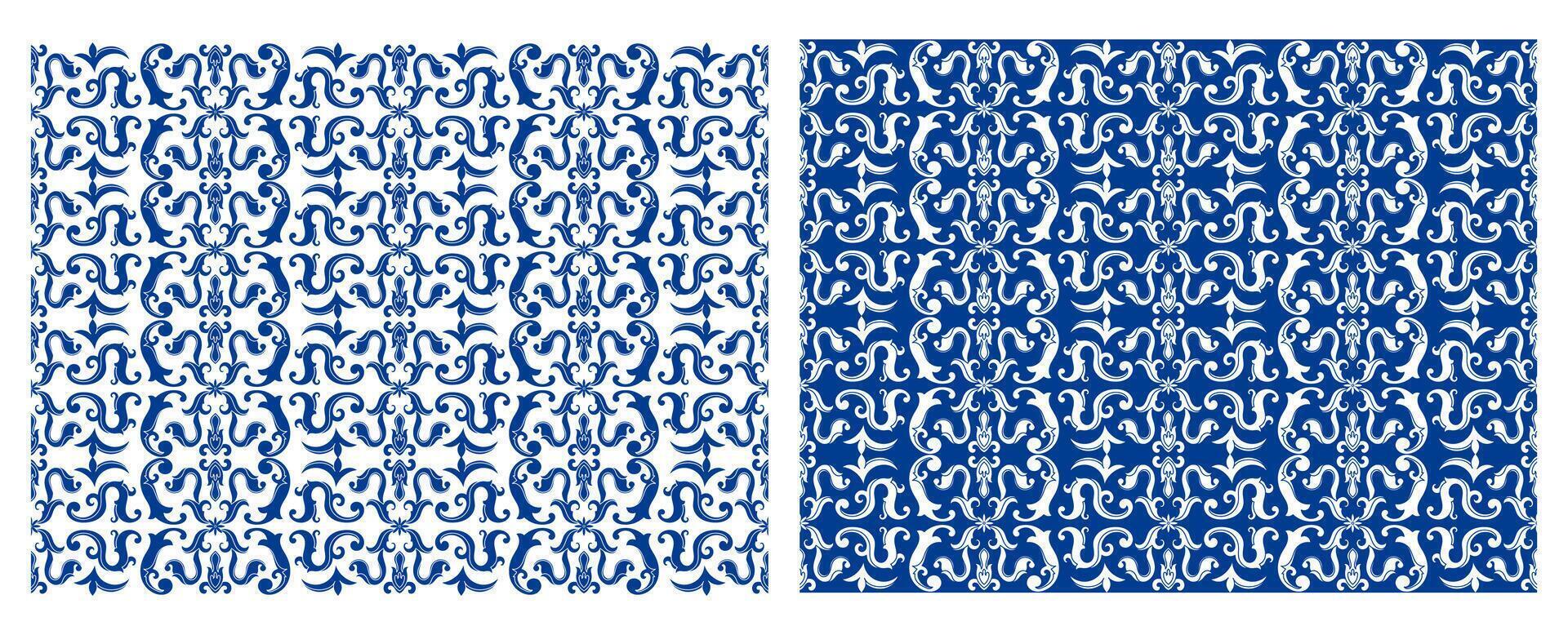 seamless blue and white scrolling flowers abstract design vector