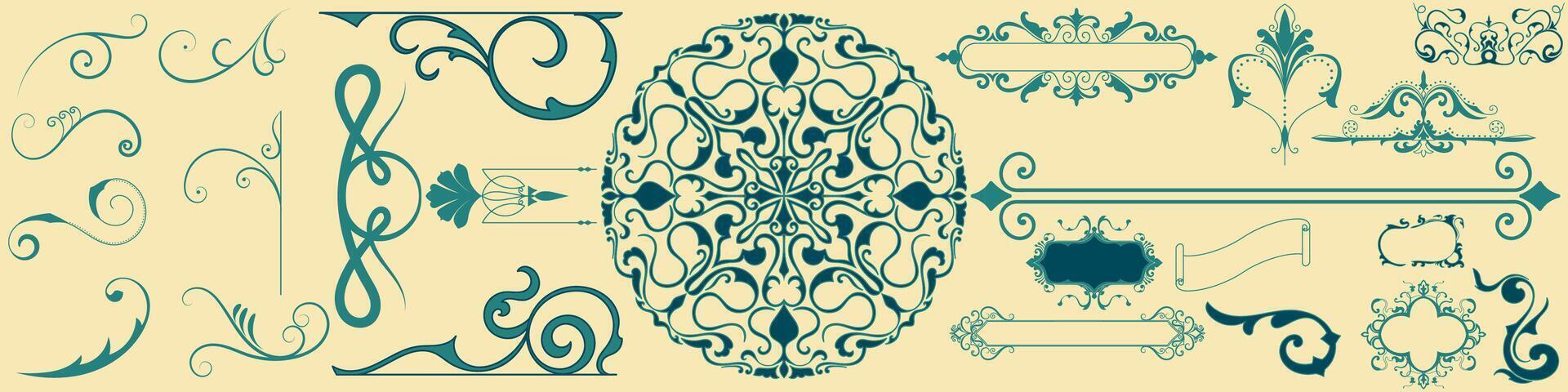 Set of vintage ornaments, decorated frames from quilling flowers. Corner composition vector