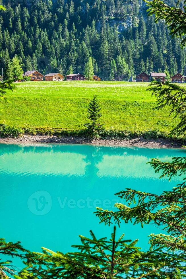 beautiful view mountain lake. Steg,Malbun in Lichtenstein, Europe photo