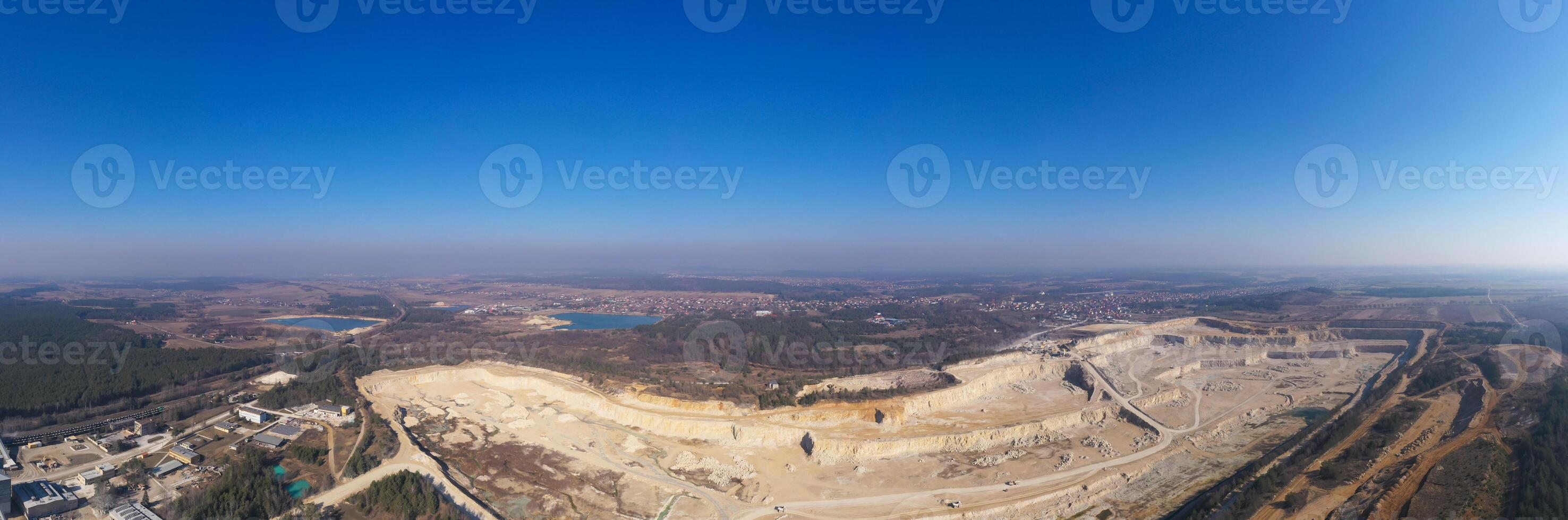 Aerial view of opencast mining quarry. Industrial place view from above photo