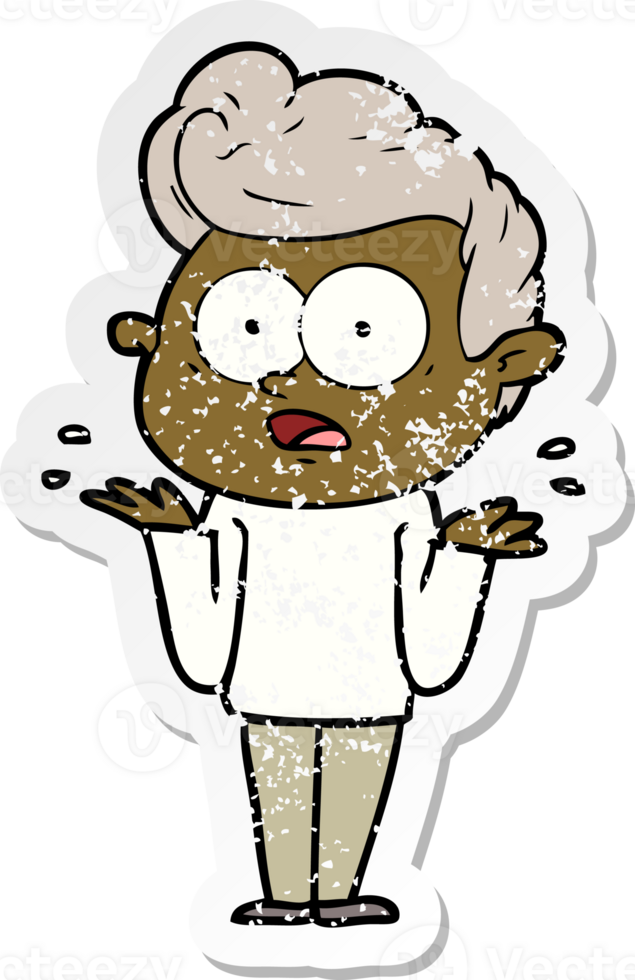 distressed sticker of a cartoon staring man png