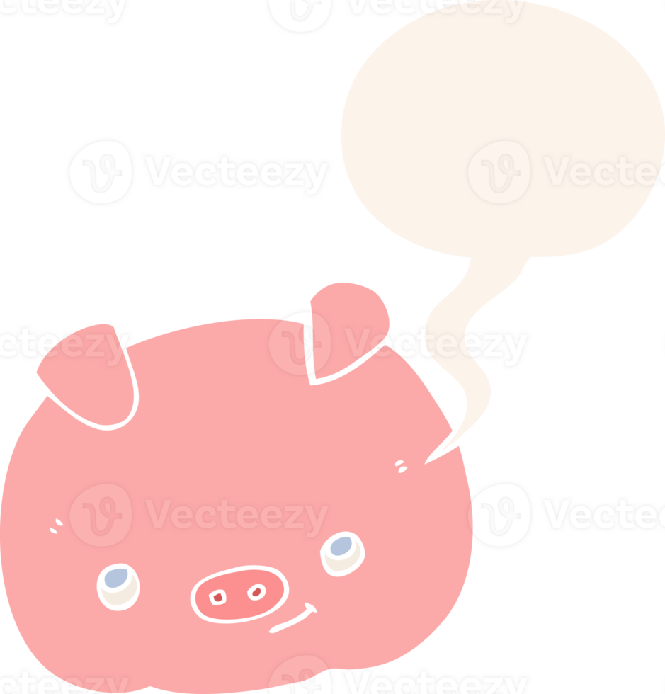 cartoon happy pig and speech bubble in retro style png