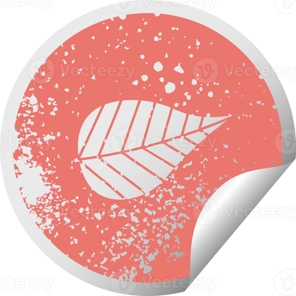 distressed circular peeling sticker symbol green leaf png