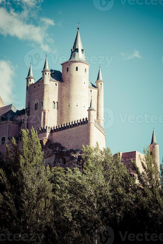 Segovia, Spain. The famous Alcazar of Segovia, rising out on a rocky crag, built in 1120. Castilla y Leon. photo