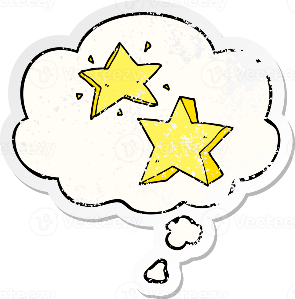 cartoon star and thought bubble as a distressed worn sticker png