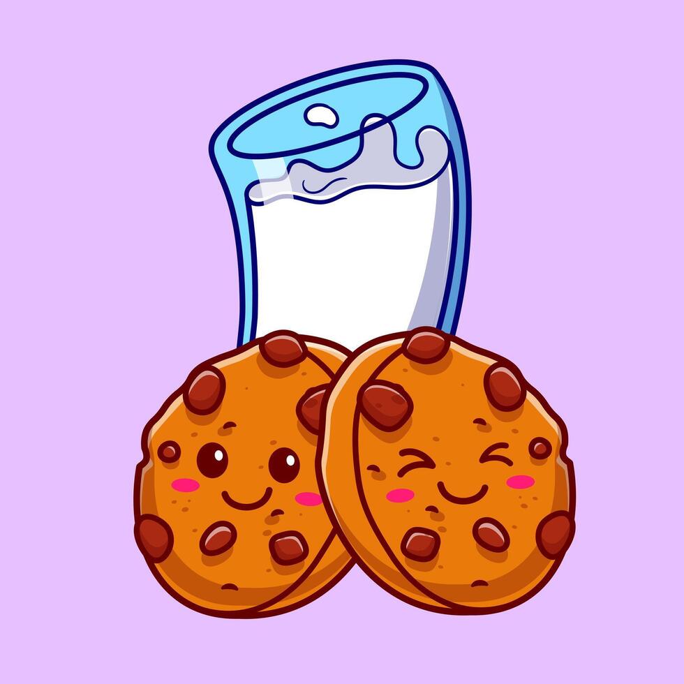 Cute Cookies With Milk Cartoon Vector Icon Illustration. Food And Drink Icon Concept Isolated Premium Vector. Flat Cartoon Style