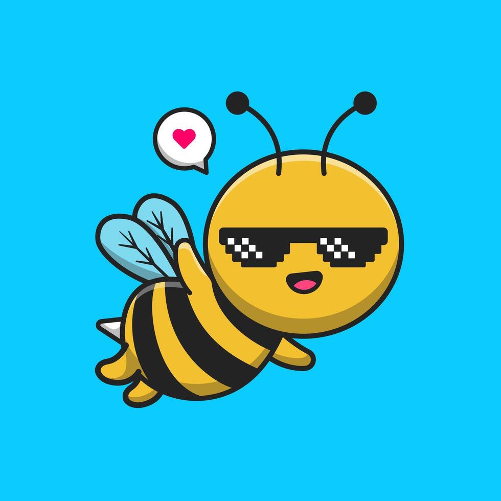 Cute Cool Bee Wearing Glasses Cartoon Vector Icon Illustration. Animal Nature Icon Concept Isolated Premium Vector. Flat Cartoon Style