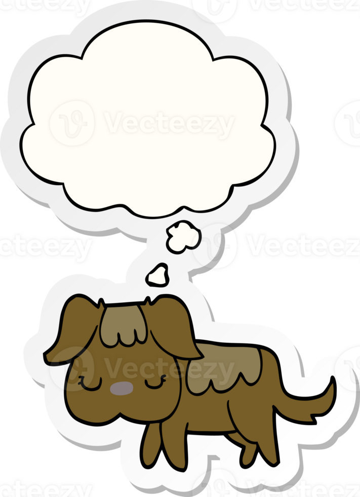 cartoon dog and thought bubble as a printed sticker png
