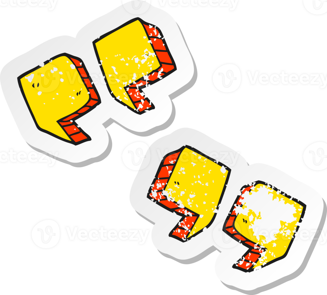 retro distressed sticker of a cartoon quotation marks png
