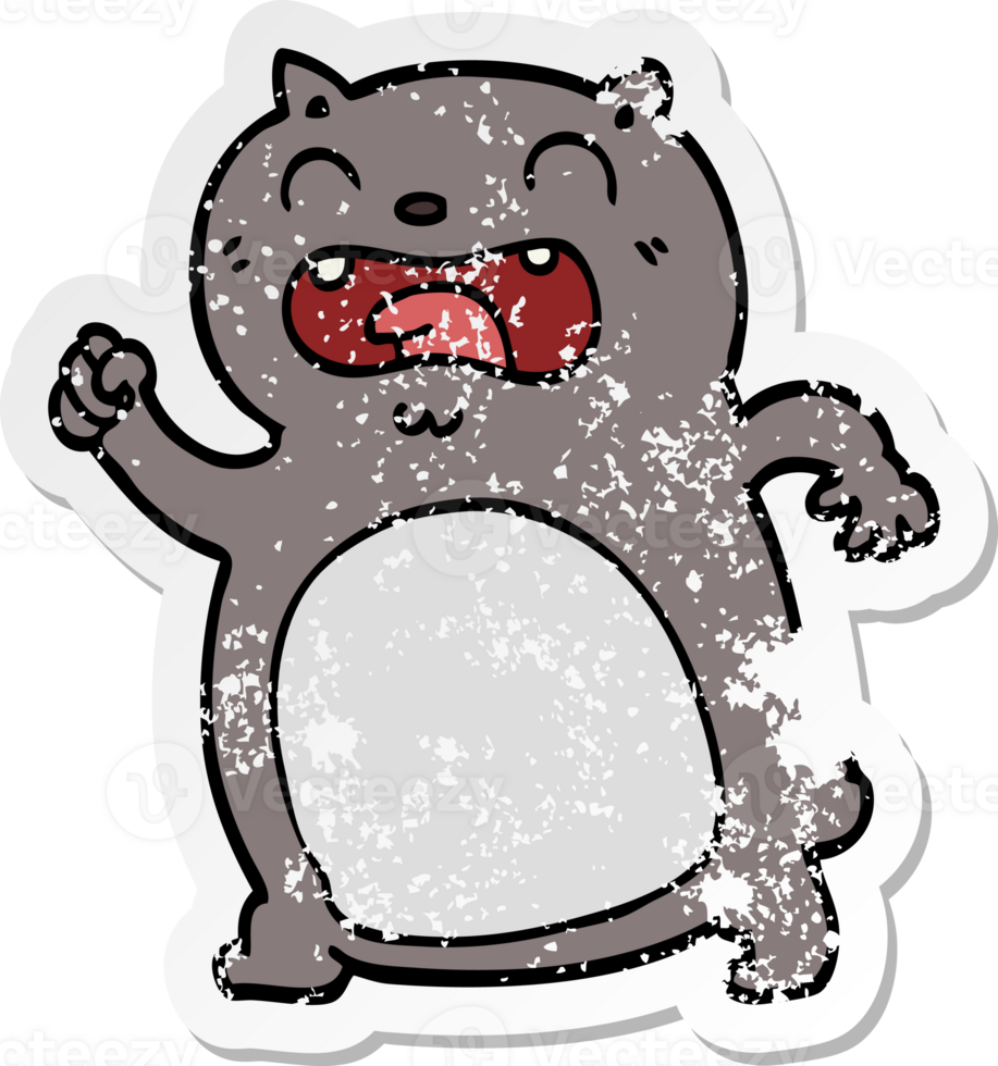 distressed sticker of a cartoon cat png