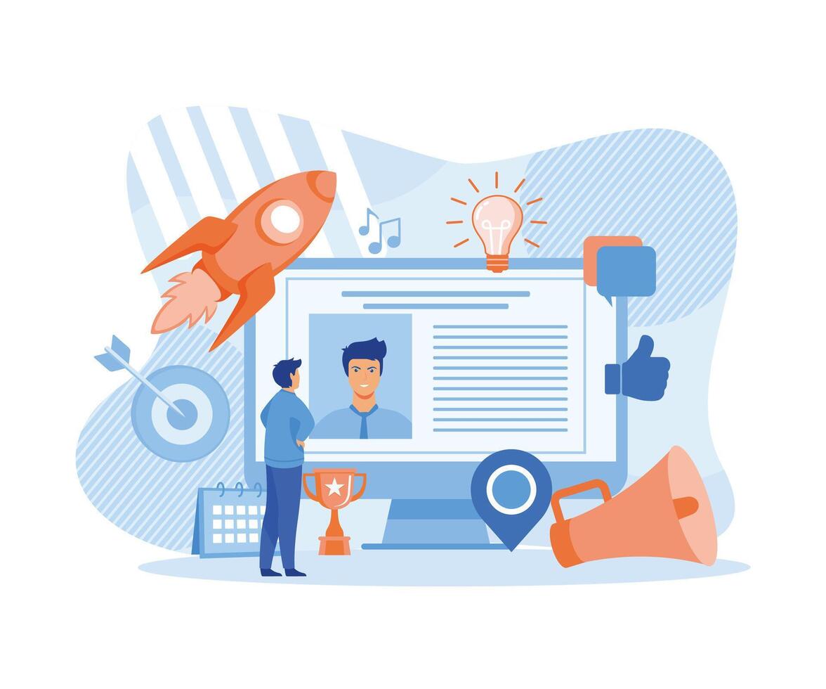 Digital marketing concept, Social network media communication and promotion. flat vector modern illustration