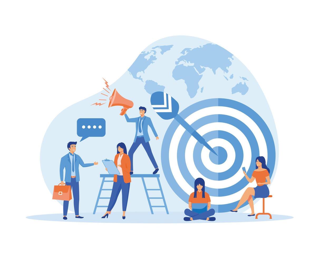 Teamwork to build organizational success by setting the right marketing target. flat vector modern illustration