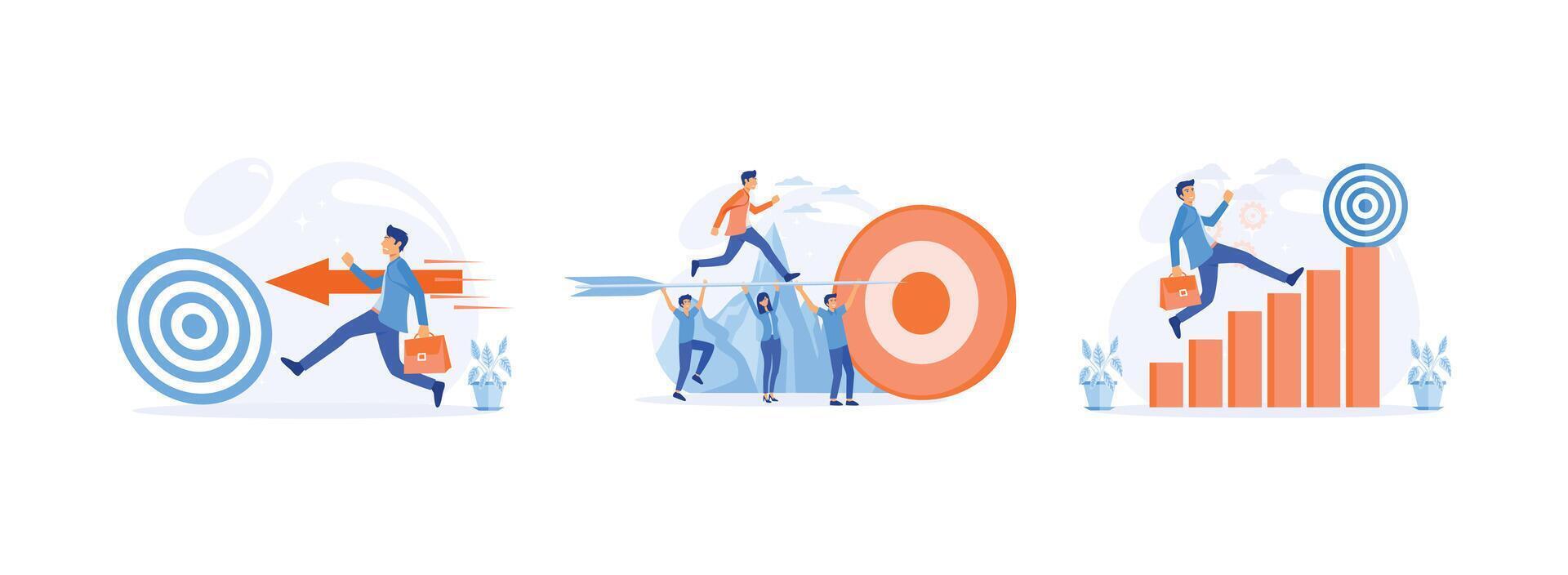 Super businessman running and breaking target archery to Successful, Business Goals Achievement Concept, Business concept growth to success, Creative ideas. vector