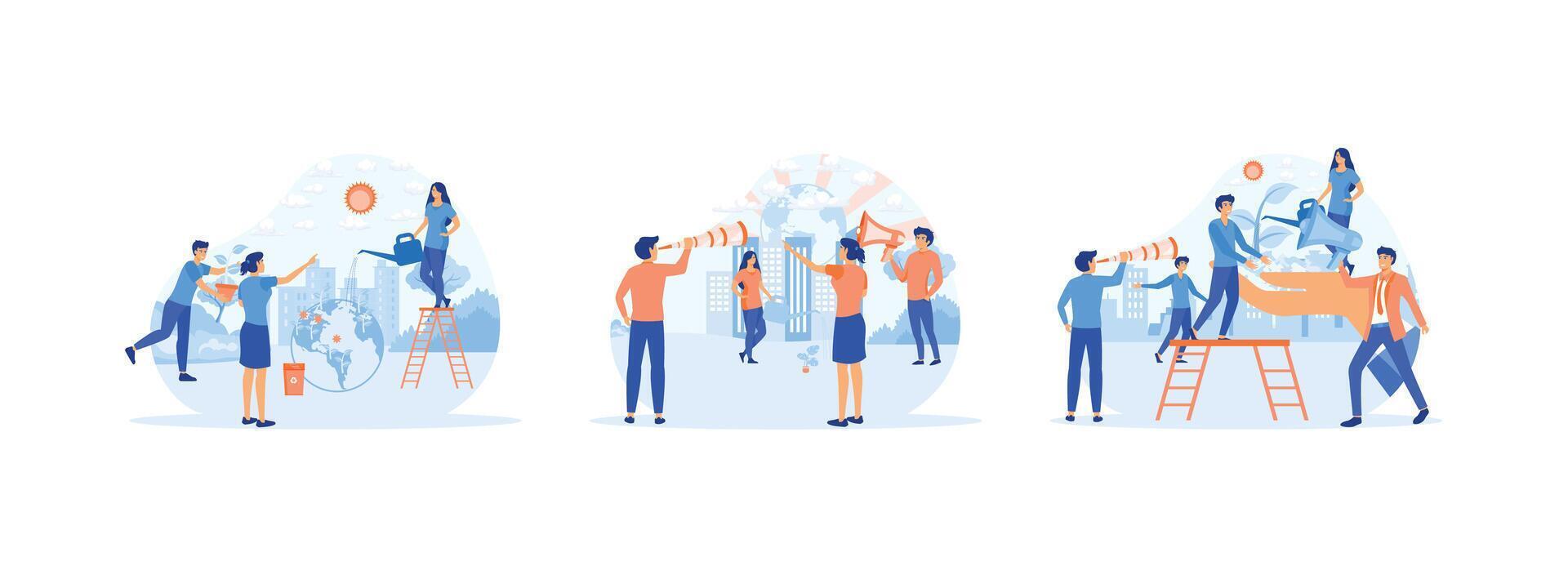People are preparing for the holiday, World Environment Day, People prepare for the holiday, save the planet from pollution. Bio Technology set flat vector modern illustration