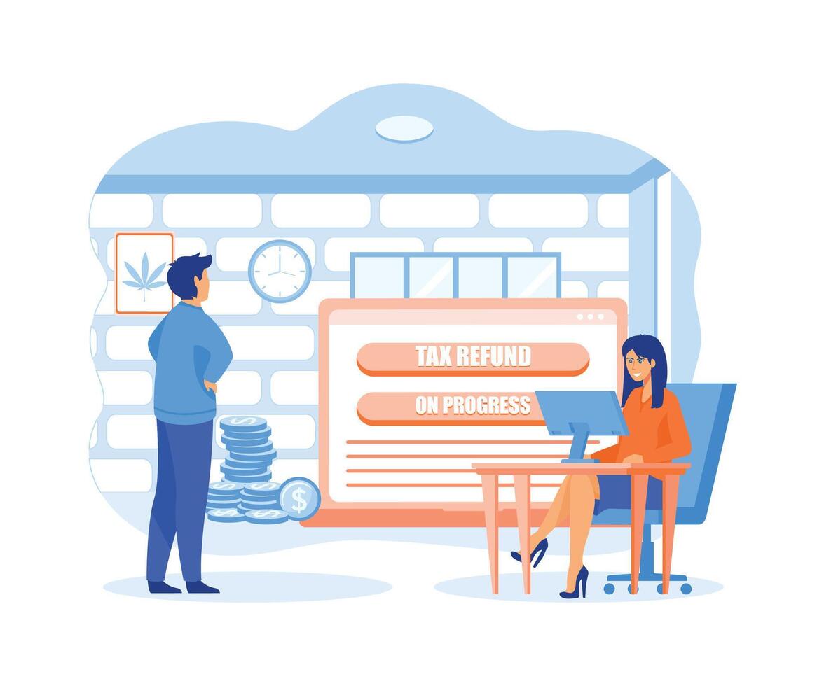 Tax Refund. Business people with online Tax Refund status on the laptop computer. flat vector modern illustration