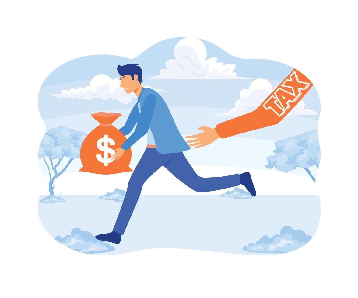 Businessman running away from tax for tax concept. flat vector modern illustration