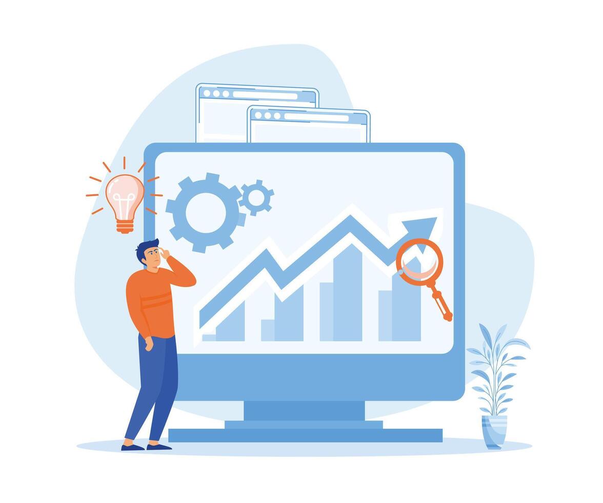 Business data analysis, management tools, intelligence, corporate strategy development. flat vector modern illustration