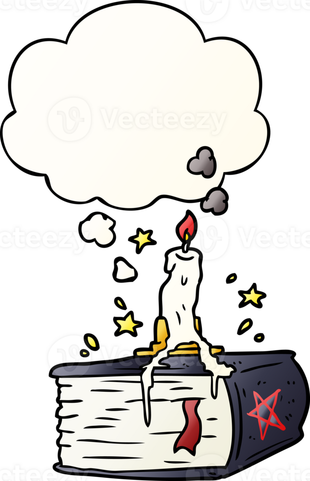 cartoon spooky spellbook and thought bubble in smooth gradient style png