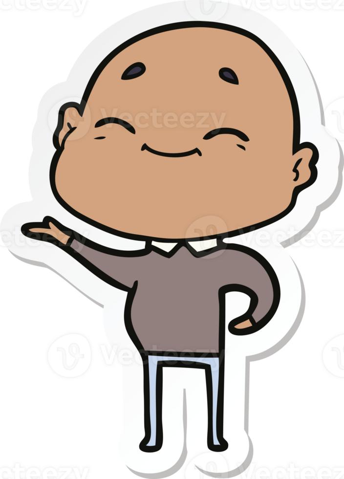 sticker of a happy cartoon bald man png