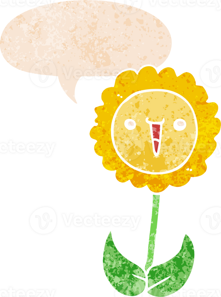 cartoon flower and speech bubble in retro textured style png
