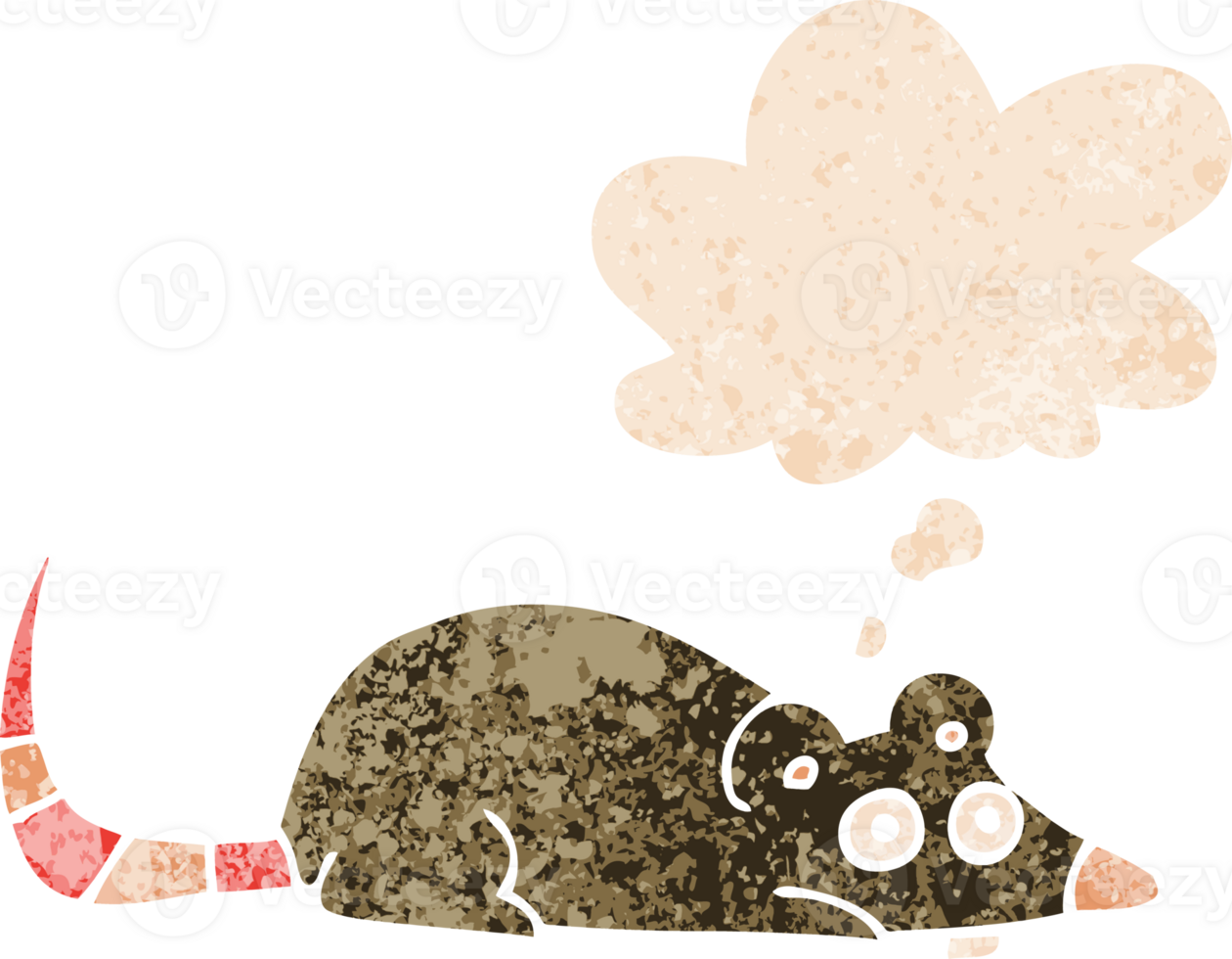 cartoon mouse and thought bubble in retro textured style png