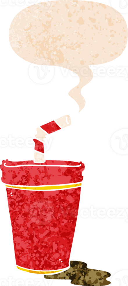 cartoon soda cup and speech bubble in retro textured style png