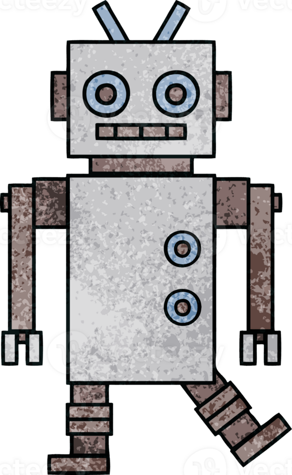 retro grunge texture cartoon dancing robot png