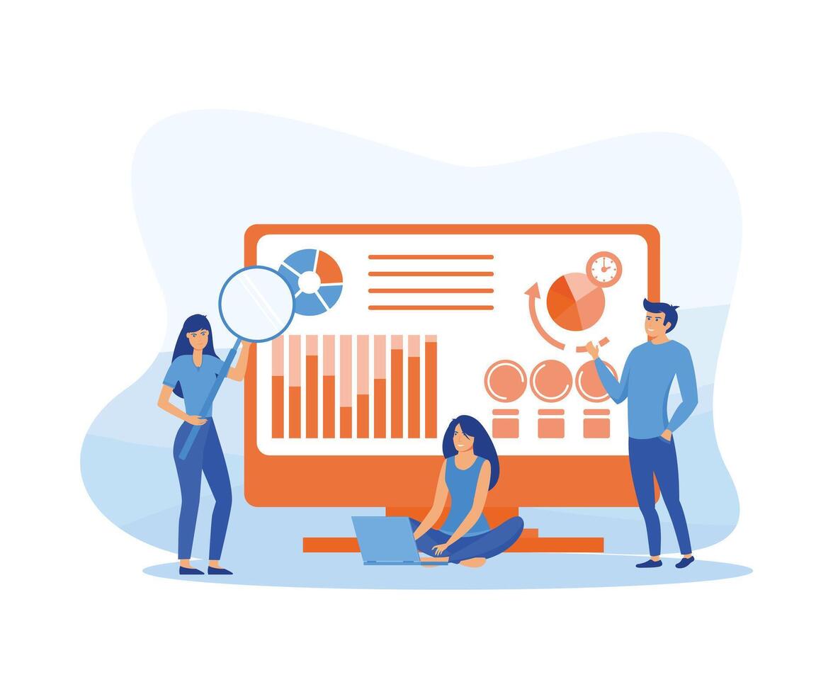 Data analysis or header decorate people character for website development and mobile website. vector
