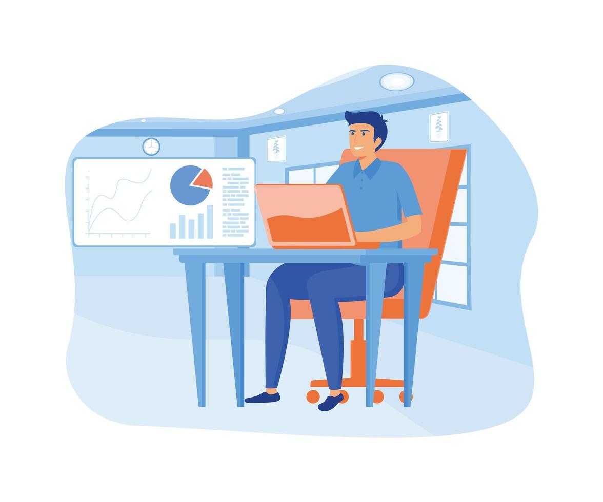 Data scientist job concept. Evaluating performance.  flat vector modern illustration