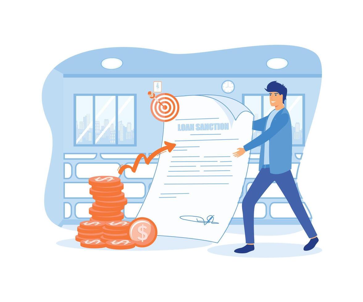 Man Holding Loan Sanction Letter In Hand. flat vector modern illustration